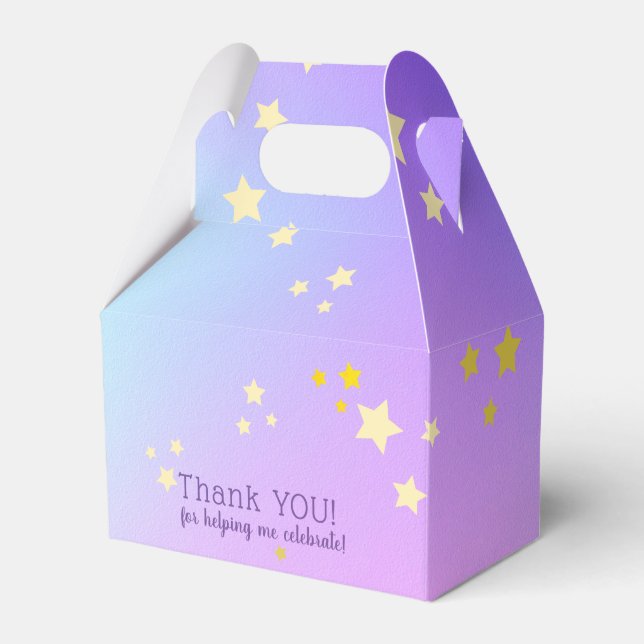 Aqua Blue,Purple Ombre ,Yellow Stars overlay Favour Box (Front Side)
