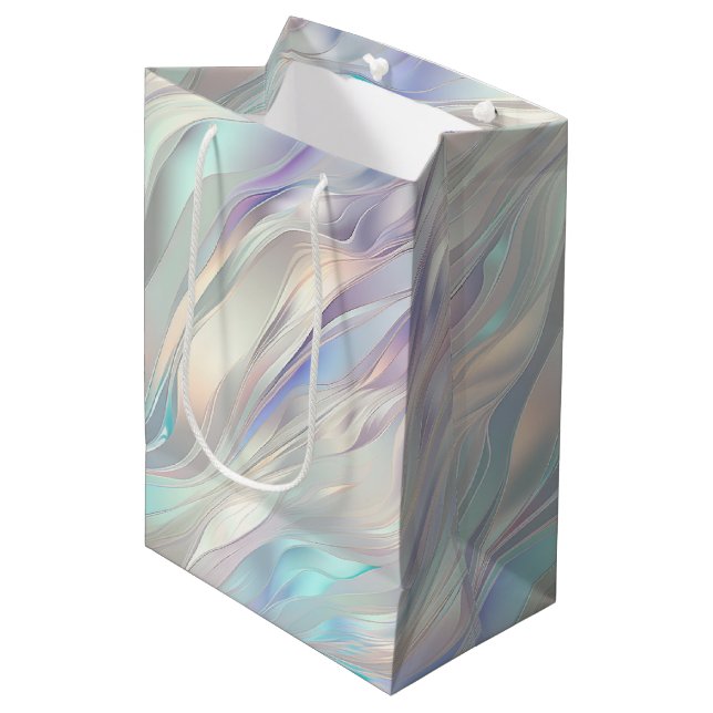 Aqua Blue Purple Pearl White Wedding Medium Gift Bag (Front Angled)