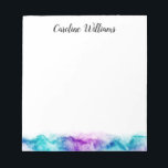 Aqua blue purple watercolor border personalised notepad<br><div class="desc">Modern notepad featuring an aqua blue and purple watercolor border at the bottom and your name at the top in a cute script font.</div>