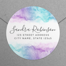 Aqua blue purple watercolor return address labels