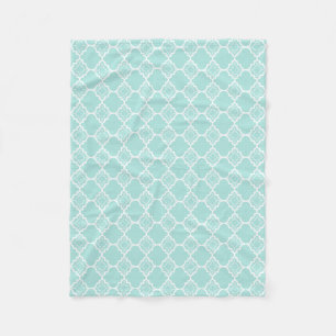 Aqua Blue Quatrefoil Geometric Pattern Fleece Blanket