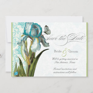 Aqua Blue Quatrefoil Save the Date Announcement