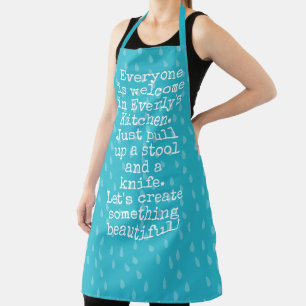 Aqua Blue Rain Drops Abstract Quote Apron