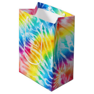 Aqua Blue Red Yellow Orange Tie Dye Birthday Medium Gift Bag
