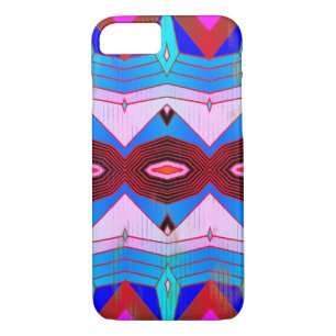 Aqua Blue & Reds Vintage Style Geometric Pattern iPhone 8/7 Case