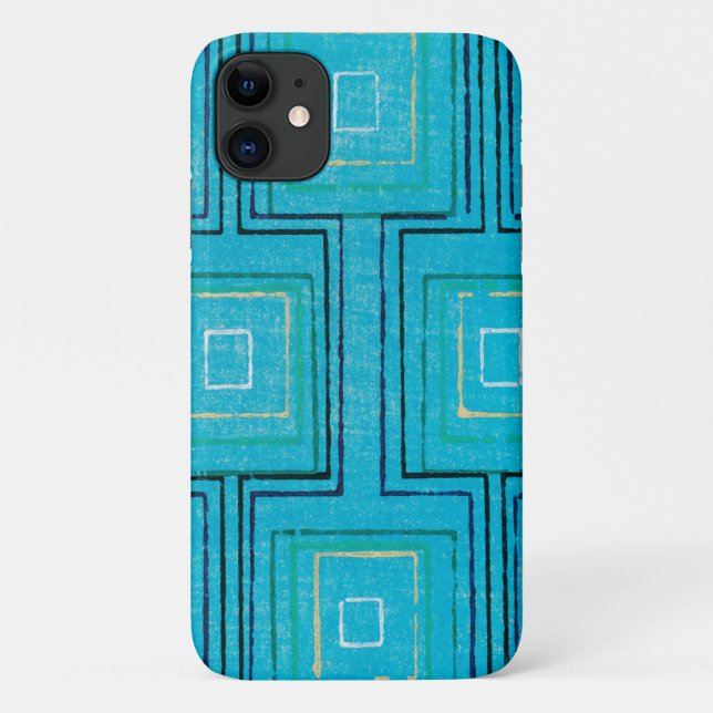 Aqua Blue Retro Plaid Art Pattern Phone Case (Back)