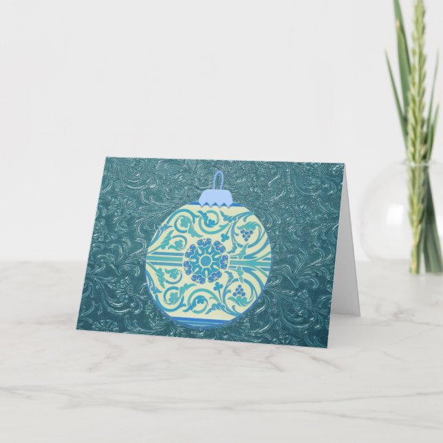 Aqua Blue Retro Style Christmas Card (Front)