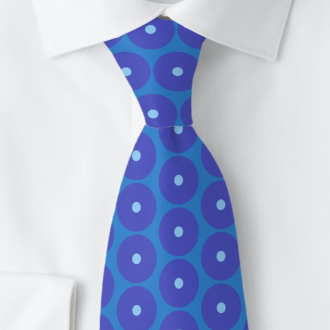 Aqua Blue Rings. Mens Neck Tie (Close up)