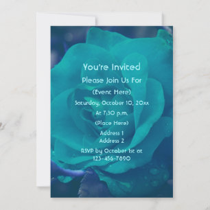 Aqua Blue Rose Flower Invitation