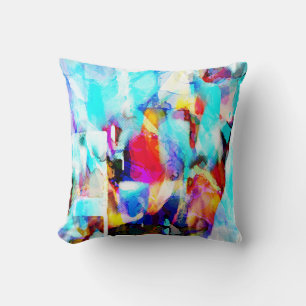 Aqua Blue Rose Yellow White Painterly Art Design Cushion