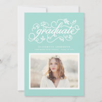 Aqua Blue Rustic Calligraphy Photo Graduation