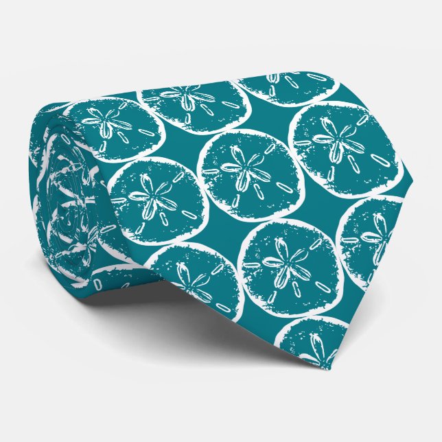 Aqua blue sand dollar neck tie for beach wedding (Rolled)