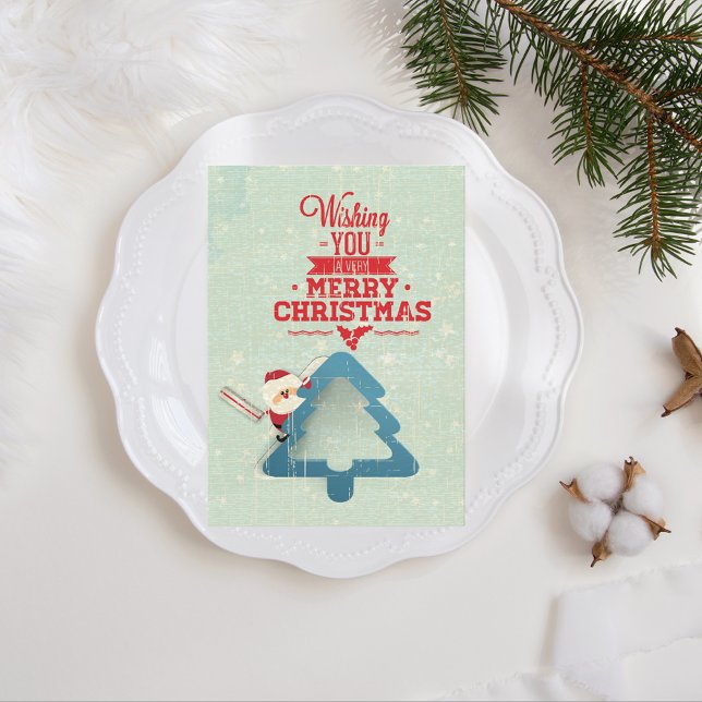 Aqua Blue Santa Claus Christmas Tree Holiday Card (Creator Uploaded)