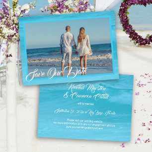 Aqua Blue Save the Date Coastal Save the Date Card