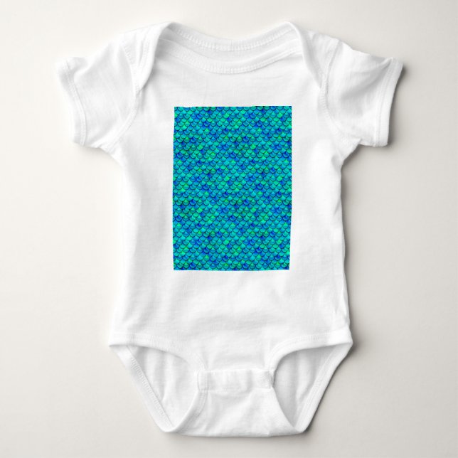 Aqua Blue Scales Baby Bodysuit (Front)