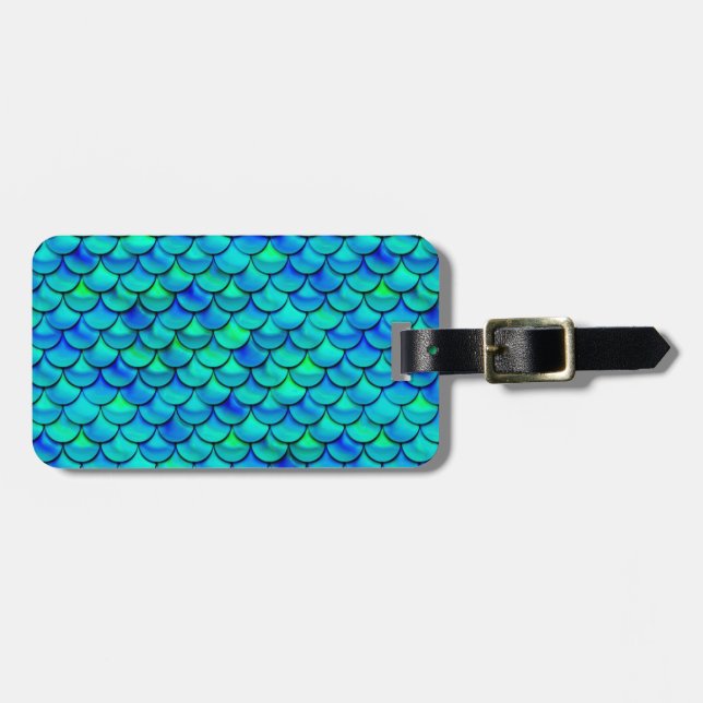 Aqua Blue Scales Luggage Tag (Front Horizontal)