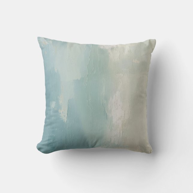 Aqua Blue Sea Green Teal Beige Watercolor 16" Cushion (Front)