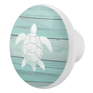 Aqua Blue Sea Turtle Faux Wood Drawer knob