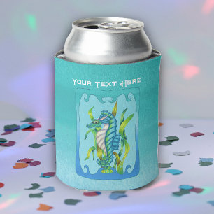 Aqua Blue Seahorse Creature Ornate Frame Bubbles Can Cooler