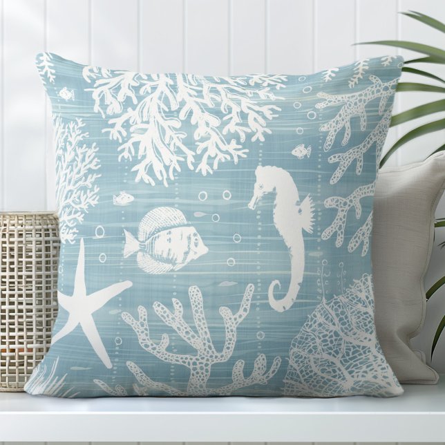 Aqua Blue Seahorse Throw Pillow (Creator Uploaded)