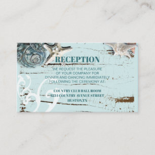 aqua blue seashell beach wedding detail enclosure card