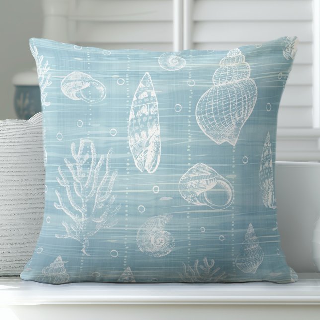 Aqua Blue Seashells Throw Pillow (Creator Uploaded)