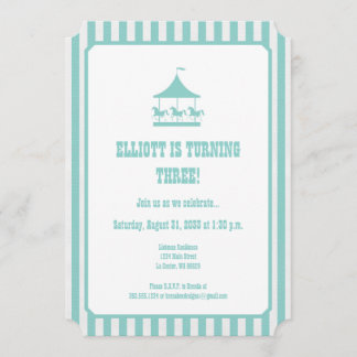 Aqua Blue Seersucker Carousel Invitation