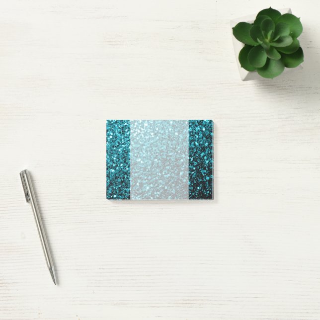 Aqua blue shiny faux glitter sparkles post-it notes (Office)