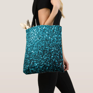 Aqua Blue shiny faux glitter sparkles Tote Bag