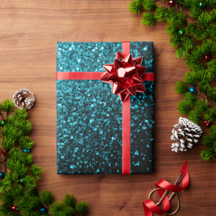 Aqua blue shiny faux glitter sparkles wrapping paper