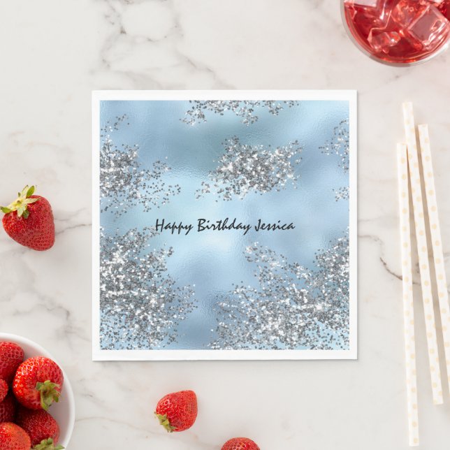 Aqua Blue Silver Glitter         Napkin (Insitu)