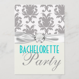 aqua blue silver grey gr damask bachelorette party invitation