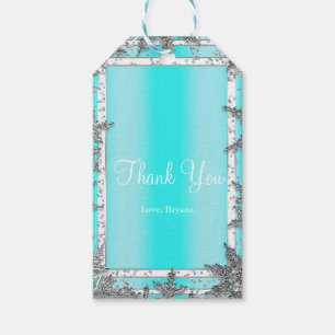 Aqua Blue & Silver Winter Snowflakes Elegant Party Gift Tags