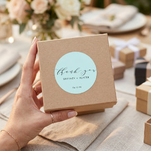 Aqua Blue Simple Elegant Thank You Wedding Classic Round Sticker