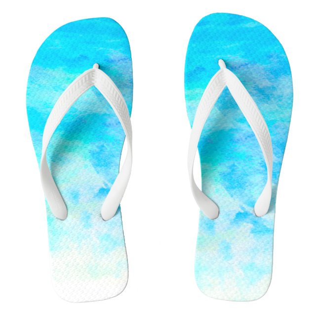 Aqua Blue Simple Watercolor Gradient Flip Flops (Footbed)