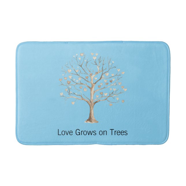 Aqua Blue Sky Love Grows on Trees Hearts Bath Mat (Front)