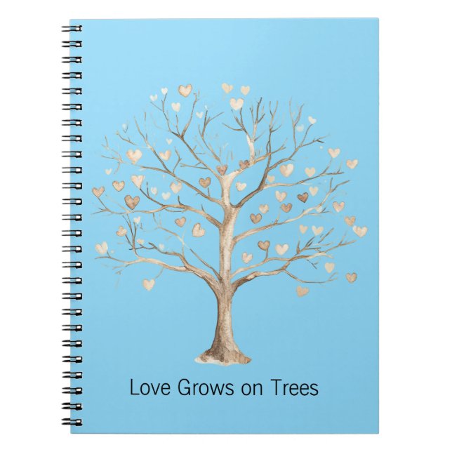 Aqua Blue Sky Love Grows on Trees Hearts Notebook (Front)