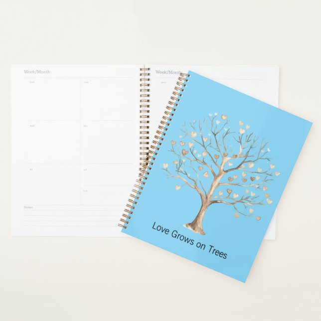 Aqua Blue Sky Love Grows on Trees Hearts Planner (Display)