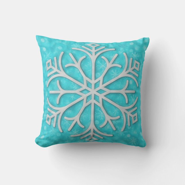 Aqua Blue Snowflake Art Winter Holiday Pillow (Front)