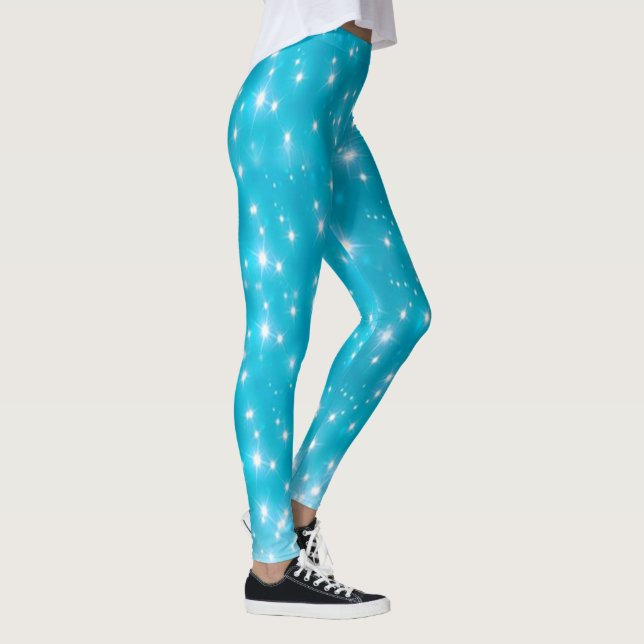 Aqua Blue Sparkle Faux Glitter Leggings (Right)