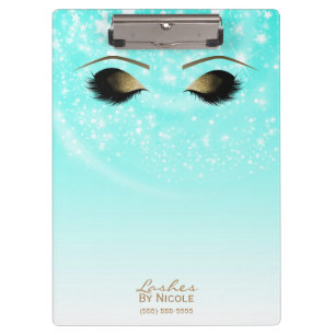 Aqua Blue Sparkle Gold Makeup Eyes Lashes Modern Clipboard