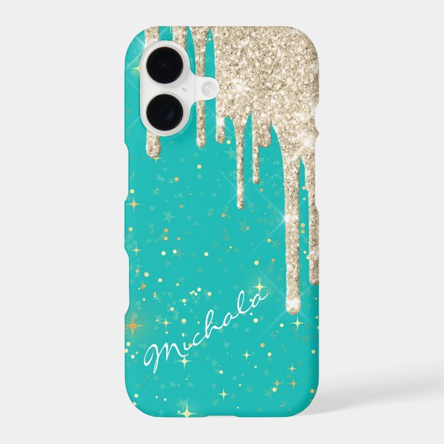 Aqua Blue Star Sparkle Silver Glitter Drips (Back)