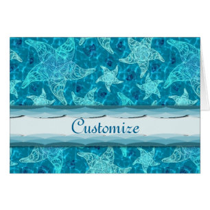 Aqua Blue Starfish Pattern Card