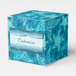 Aqua Blue Starfish Pattern Cube Favour Box