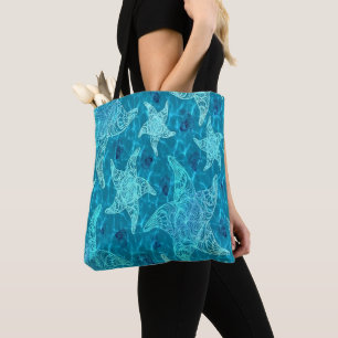 Aqua Blue Starfish Pattern Tote Bag