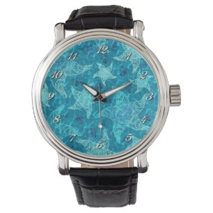 Aqua Blue Starfish Pattern Wrist Watch