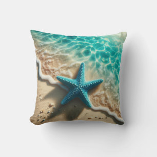 Aqua Blue Starfish Seashell Tropical Beach Ocean Cushion
