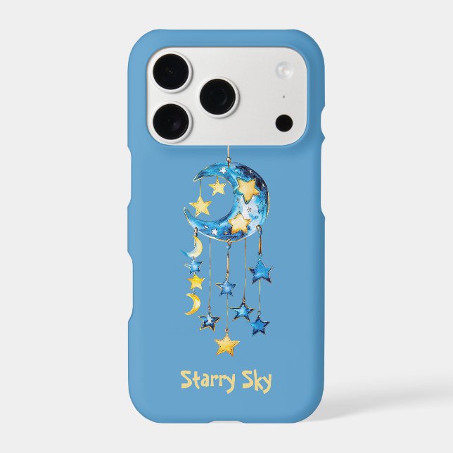 Aqua Blue Starry Sky Yellow Stars Moons (Back)