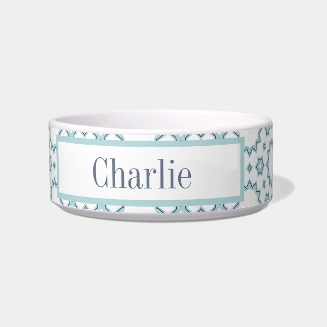 Aqua Blue Stars Dog Bowl (Front)