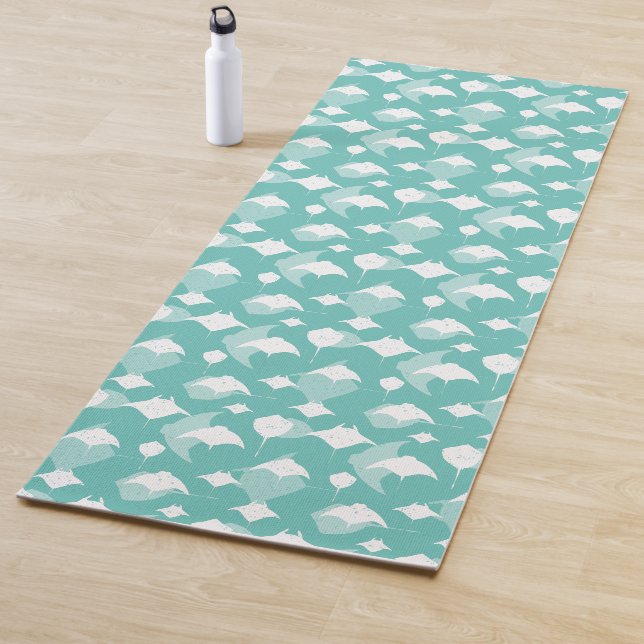 Aqua Blue Stingray Manta Rays Ocean Themed Yoga Mat (In Situ)
